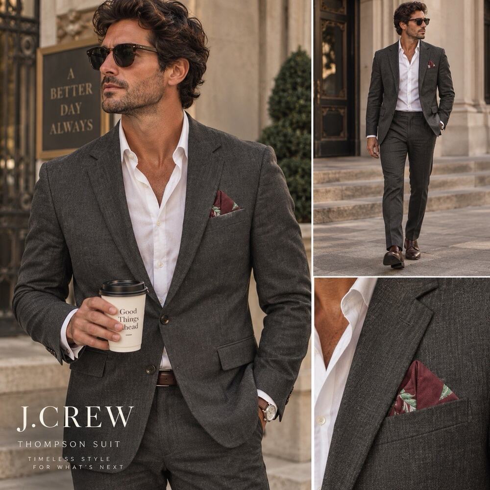 J.Crew Thompson Slim Flex Wool Suit 40R Jacket 33x32 Pants Charcoal Gray